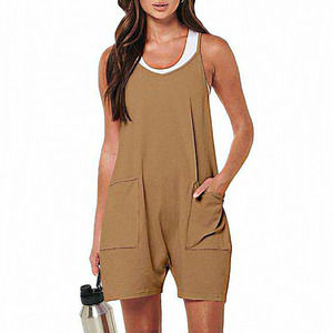 Women's Summer‎ Casual Sleeveless Loose Spaghetti Strap Rompers with Pockets-L